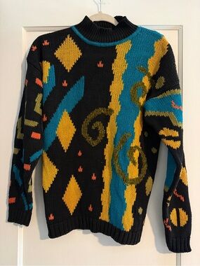 Vintage Pasta 80s Geometric Abstract Art Crewneck Sweater Small